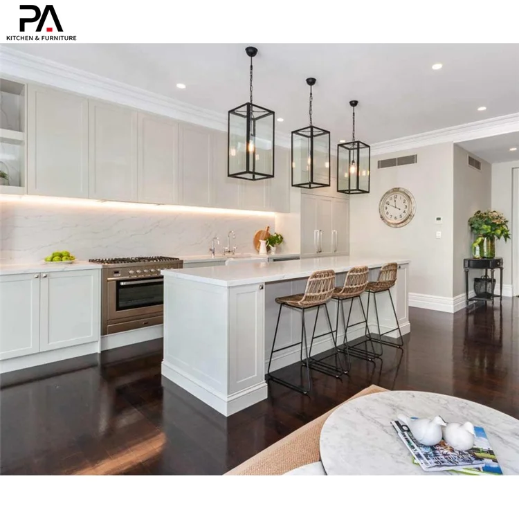 PA European custom vintage island design white shaker storage kitchen cabinets