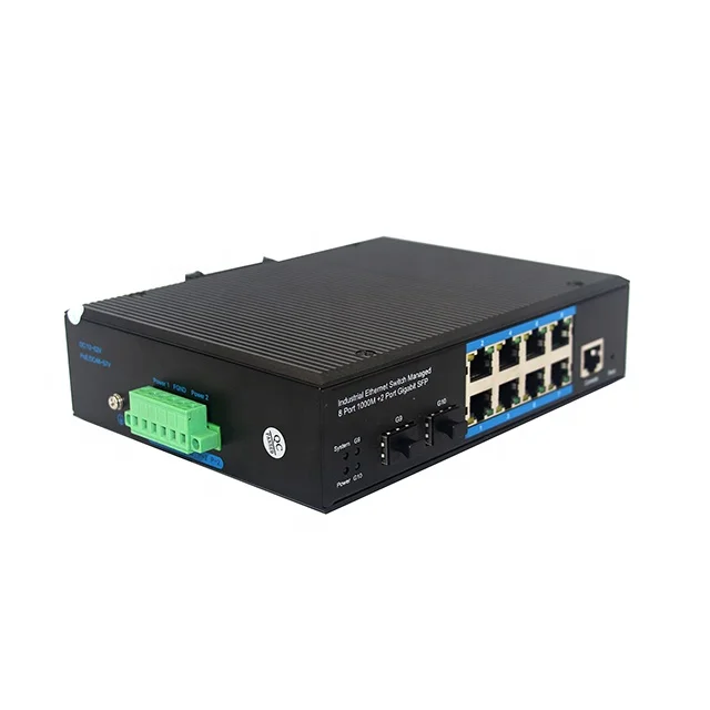 Hot selling high performance 2 optical port 8 copper port Gigabit managed industrial Ethernet switch