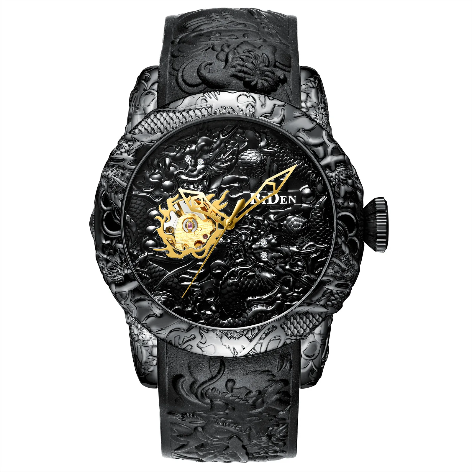 luxury China gents mecahanical watch original Silicone band water resist dragon vintage Casual relogio musculino