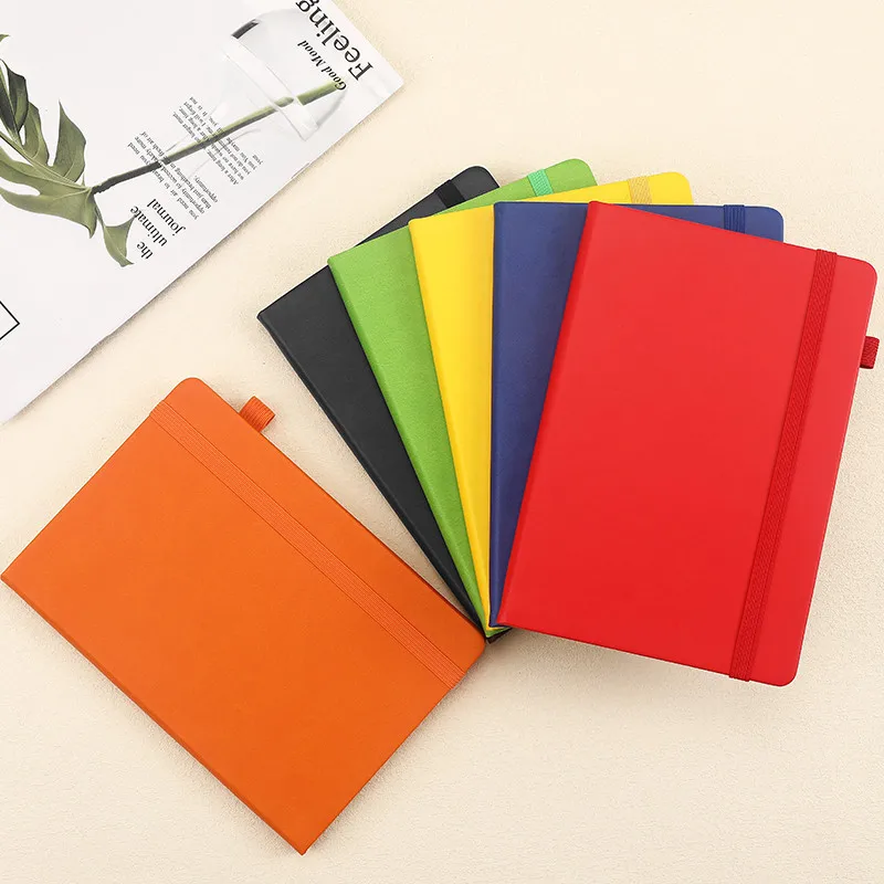 Gift A4 A5 A6 Embossed Logo Leather Notebook Promotional Dotted Inner Page Binding Elastic Strap Notebook For Business