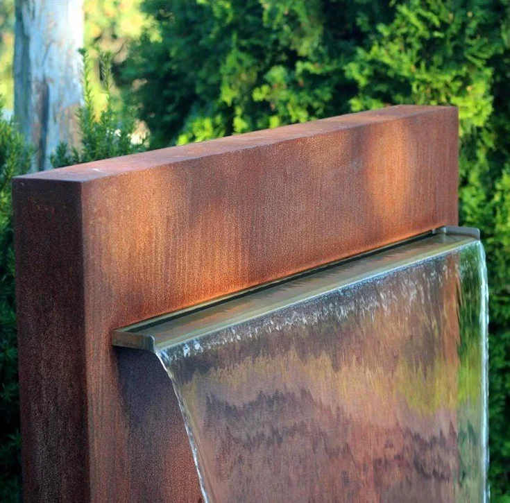Large Corten Steel Pool Fountain and Waterfall