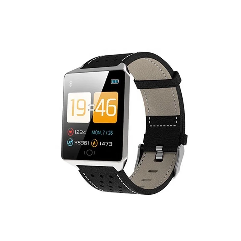 new arrival android smart watch leather Fitness tracker sport wrist band mens leather strap smart watch