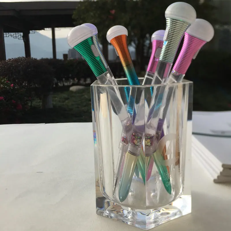 Japan Korean Creative Big Ball LED light Pen Changing Colorful Rainbow Ball  Pen Glitter Floating Pen with LED light