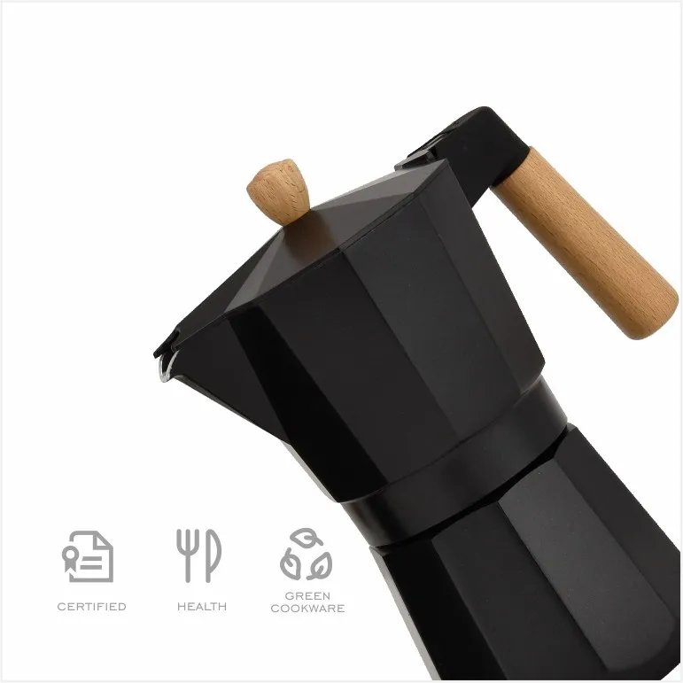 6 чашек Алюминиевый горшок Moka 300 мл/10 унций итальянский дизайн с деревянной ручкой переносной для газовой керамической плиты приготовления кофе