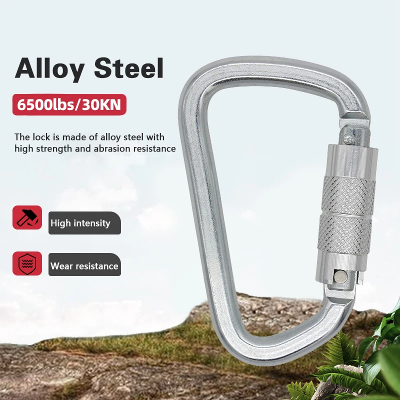JENSAN Custom High Quality Heavy Duty 30kN Steel Locking D shaped Safety Carabiner Hook For Fall Protection