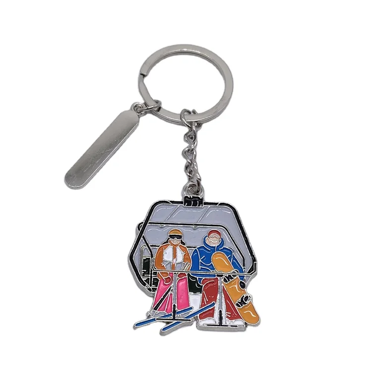 Custom logo metal snow mountain snowboard ski souvenirs keychain