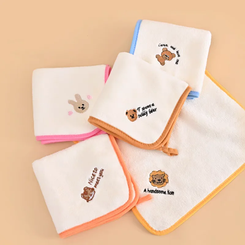 Wholesale Customized Baby Grade Soft and Absorbent Cleaning Embroidered Face Towels 30x30cm for Kindergarten Use