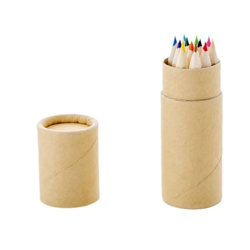 12 colors pencil set custom logo mini colored drawing pencils with kraft paper box blanks
