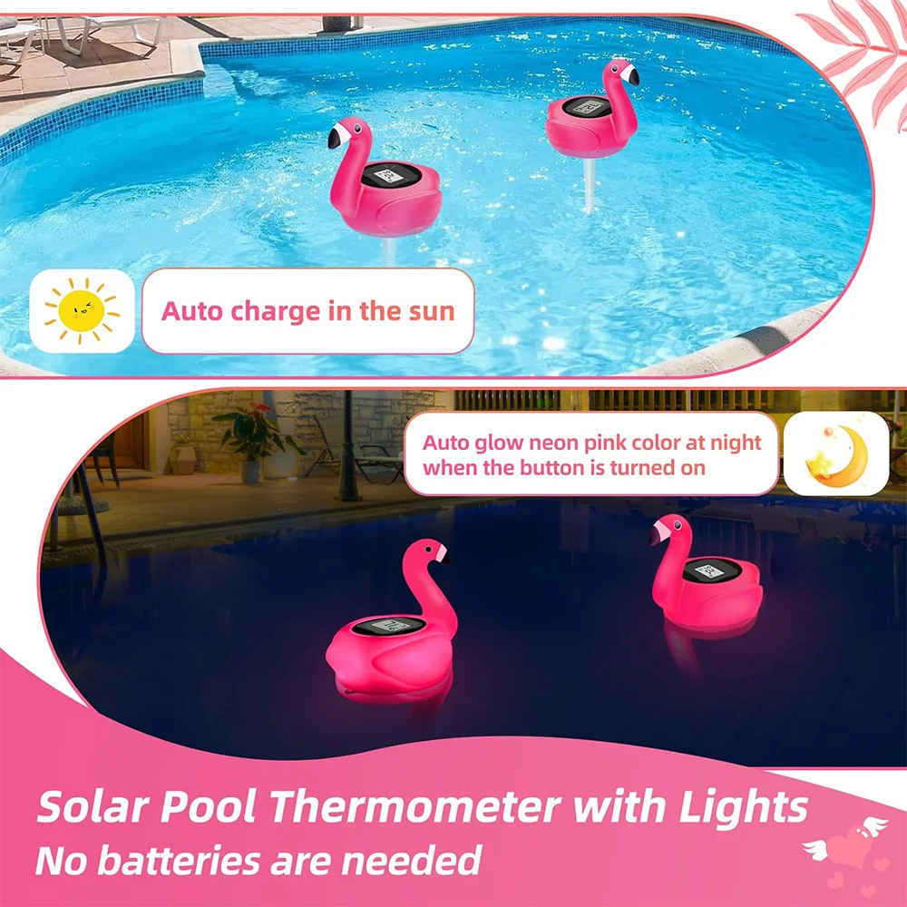Factory Price Pool Spa Waterproof Digital Flamingo Bath Thermometer Hot tub Solar LED Animal Floating Thermometer