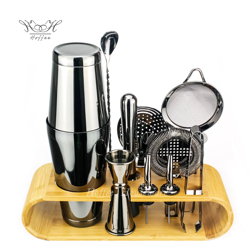 Stainless Steel Gun Black Plated 10 Pieces Martini Shaker Kit Essential Cocktail Maker Set (1600307793267)