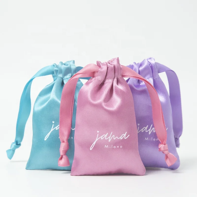 Многоразовые изготовленные на заказ атласные шнурок для ювелирных изделий с принтом логотипа сумки толстые атласные тканевые сумки