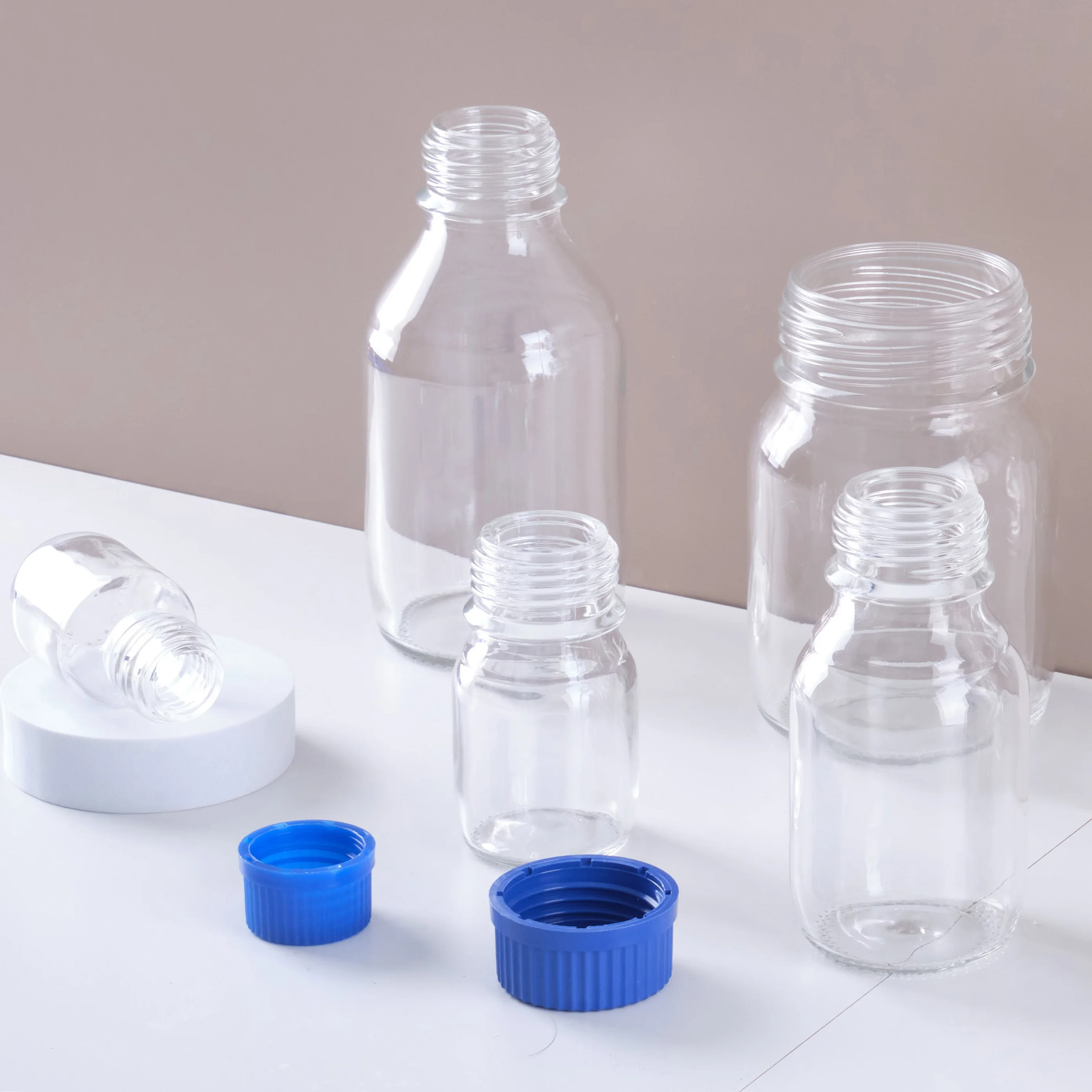GL45 GL80 500ML 1000ML Chromatographic Analysis Blue Screw Cap Clear Glass Reagent Bottle With Scale