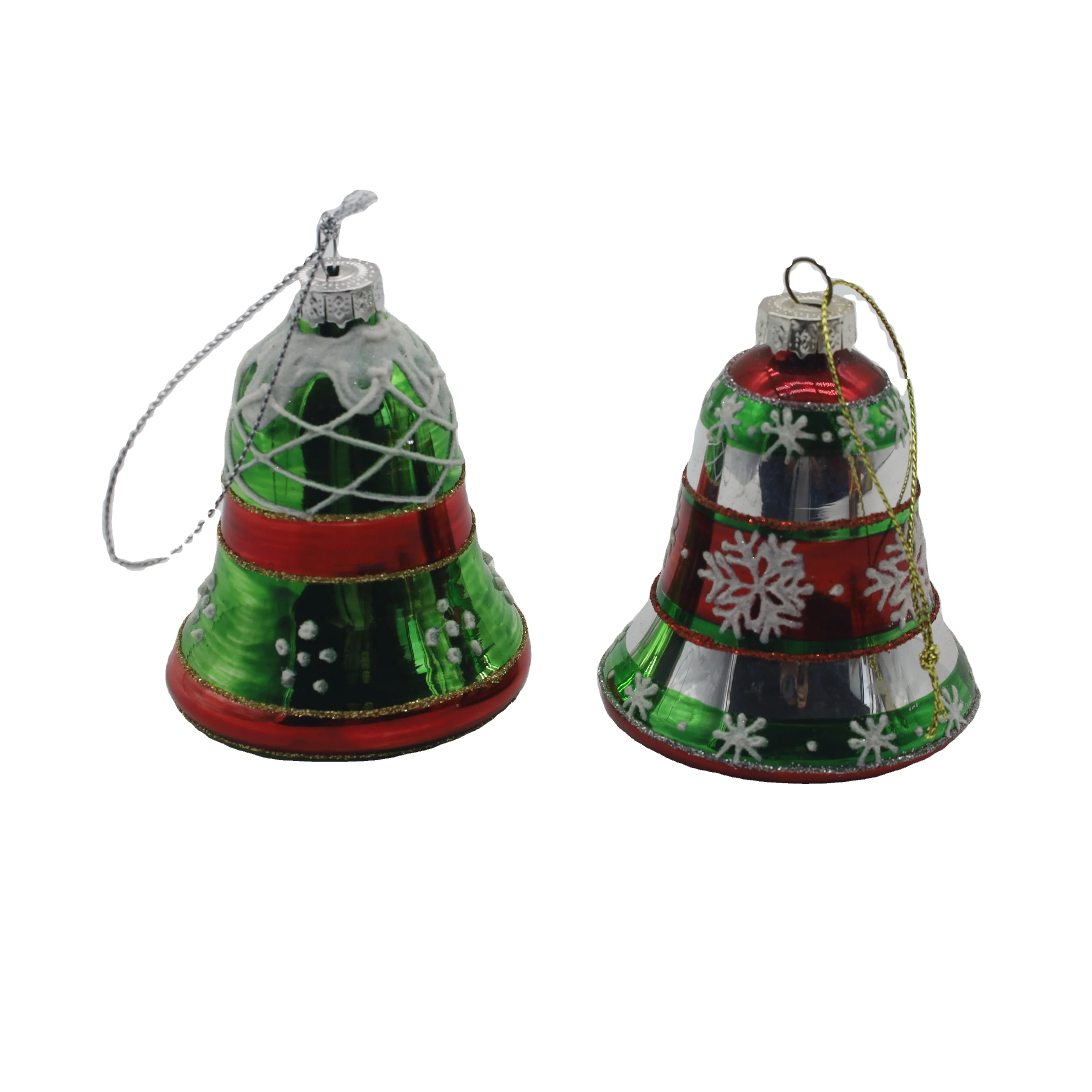 Home Christmas Glass Decoration 8 cm green and red hand-painted glass bells and glass gift bag