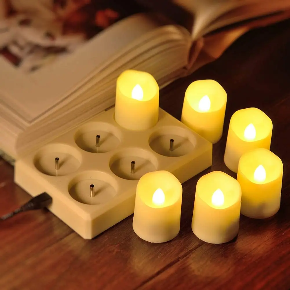 Pack 6 Rechargeable LED Tea Light Candles With Remote Control Rechargeable LED Candles Home Decor Parties Halloween Made Plastic