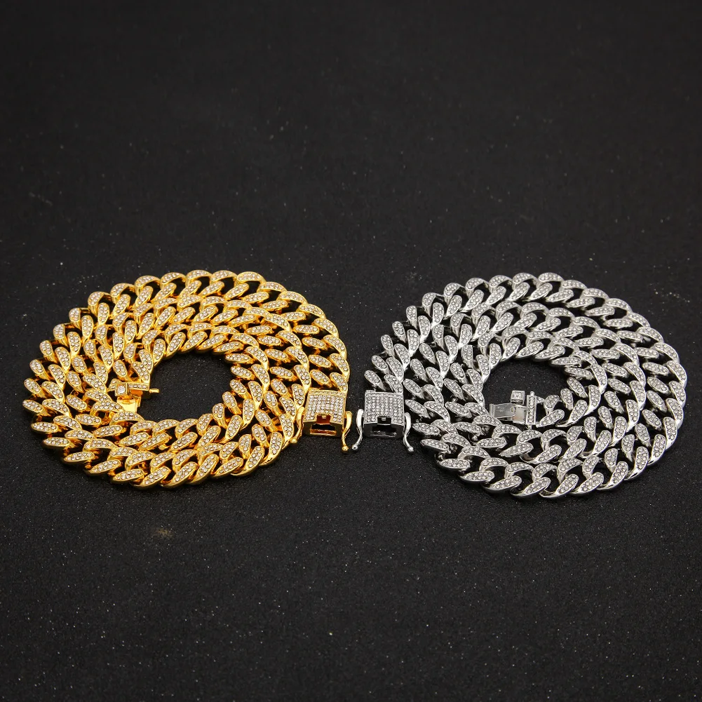 Fashion Jewelry 18mm Gold Plated Full Bling Diamond Cubic Zirconia Cuban Link Chain Necklace