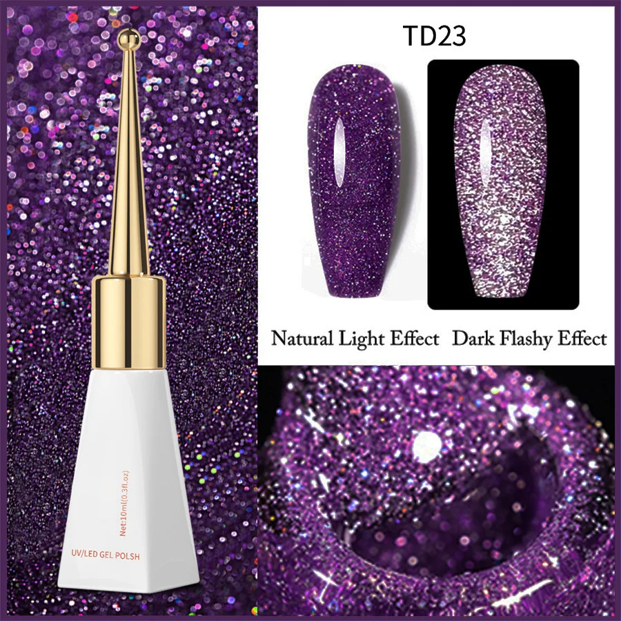 10ml Sparkle Shiny Flash Nail Gel Wholesale Odorless Resin Fluorescent Reflective Disco UV Glitter Gel Nail Polish