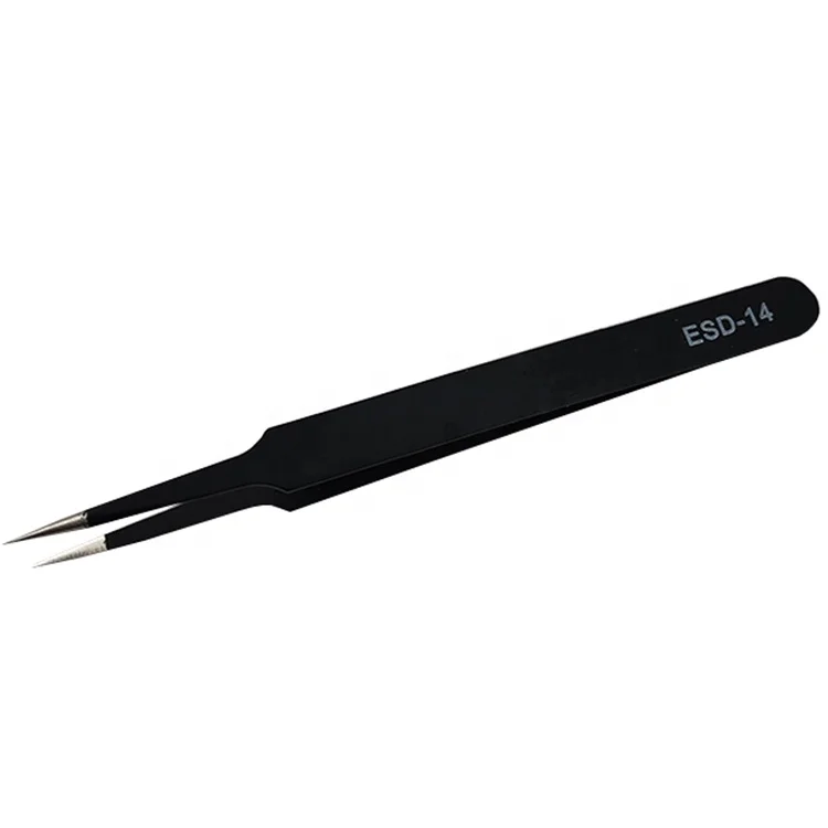 
ESD-14 Black Stainless Steel Safe Antistatic Industrial ESD Tweezers for Mobile Repair Tools 