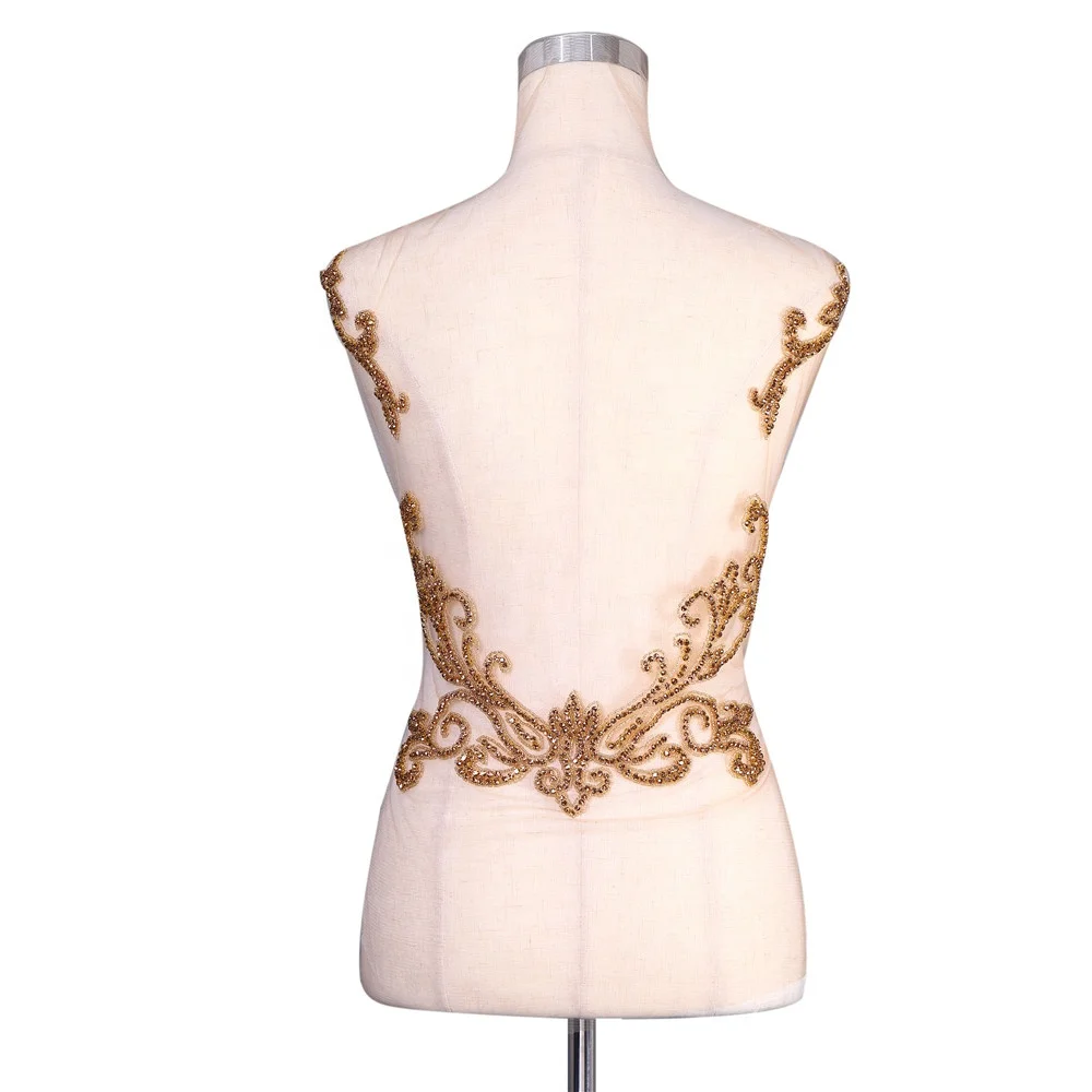 DRA-400 Fashion Tube top rhinestone beads gold patches for wedding bridal dress
