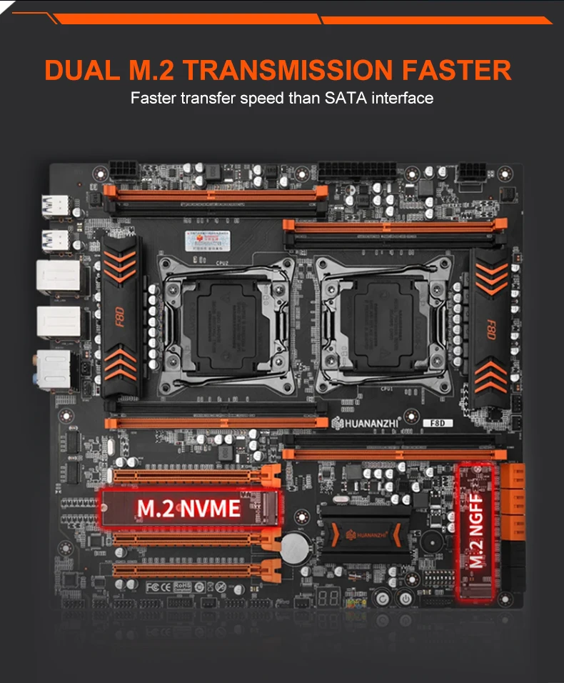 HUANANZHI X99 F8D Plus LGA 2011-3 XEON X99 Motherboard Dual CPU Intel X99 LGA2011-3 8* DDR4 DIMM motherboard