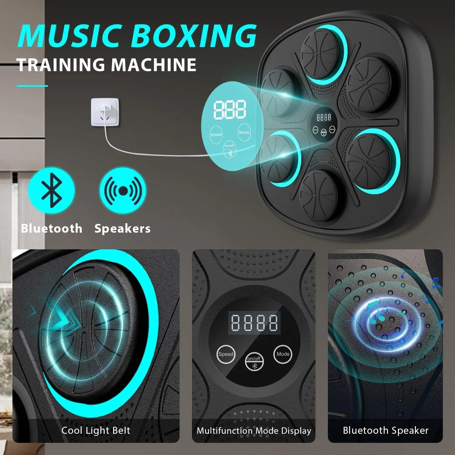 Wellshow Sport Smart Music Boxing Machine with Gloves Bluetooth Training Machine with LED Electronic Wall Mounted for Home Gym
