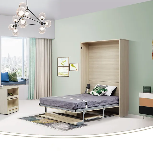 Simple and stylish foldable hidden automatic space saving wall bed mechanism Murphy bed with study table
