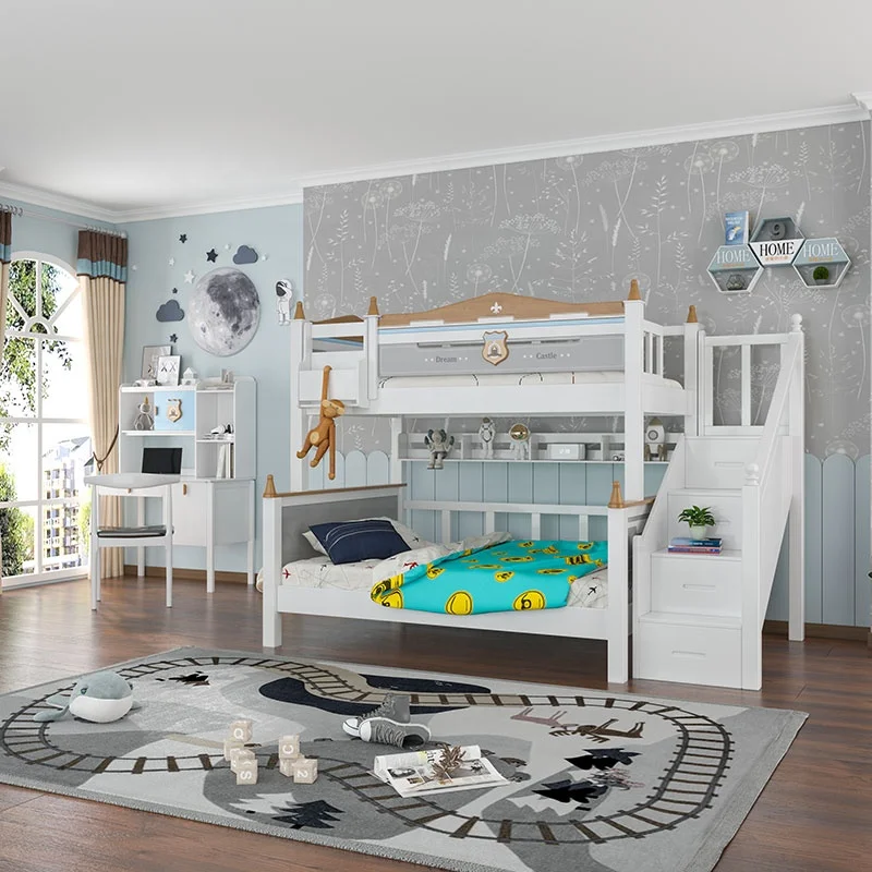 wholesale price kids room furniture Wood Children Beds direct Wooden Bunk Bed for kids with Stairs