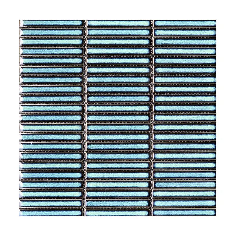 Vintage Kitkat Style Small Long Strip Blue and Green Finger Porcelain Mosaic Tile for Bathroom and Kitchen backsplash