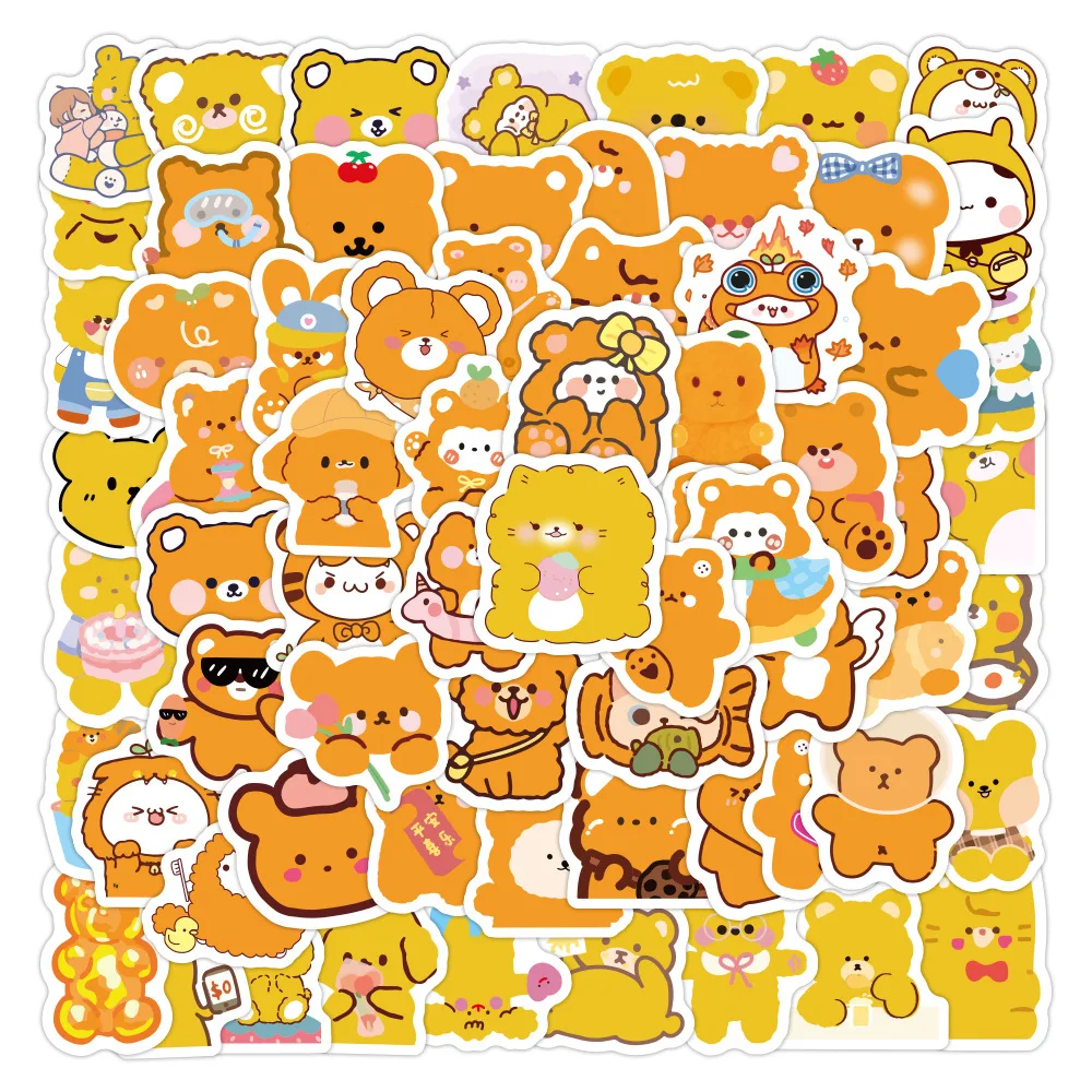 100Pcs Cute Orange Korean Bear Decorative laptop guitar Sticker Bag For Kid Wall Book Bedroom PVC Waterproof Cartoon Label Decal