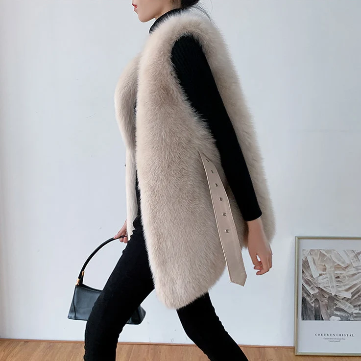 Luxury Fashion Women Winter Fur Waistcoats Clothes Real Fox Fur Vest for Women