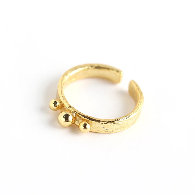 KRJ0303 Crowd Design S925 Sterling Silver INS Tin Foil Paper Pattern Round Beads Personalized Versatile Ring Ring Ring