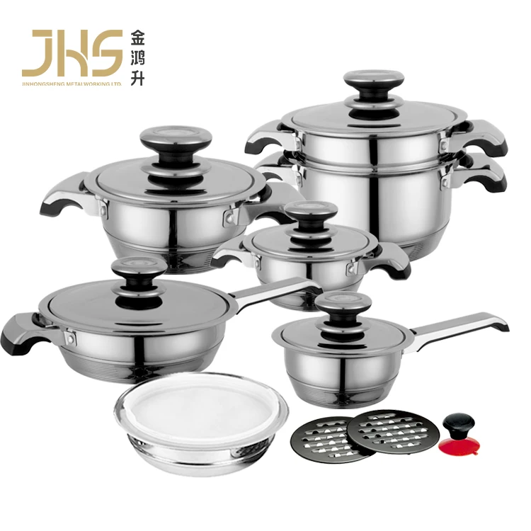 Swiss Inox 16-Piece Stainless Steel Cookware Set With Induction Compatible Fry Pots Pans Saucepan Casserole