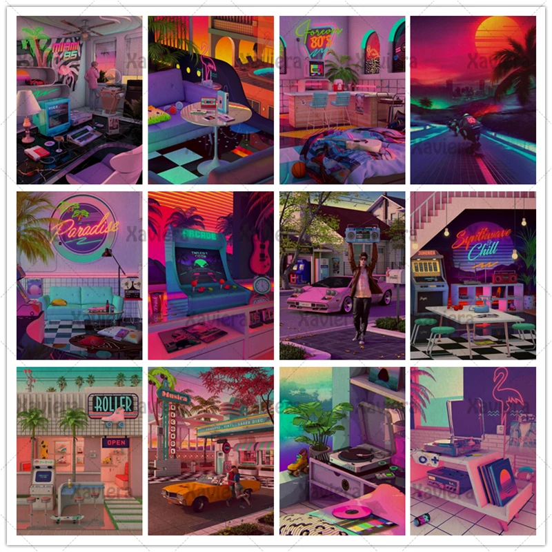 Steam Wave Style 80 Years Retro Poster Abstract Fashion Art Canvas Painting Nordic Modern Aesthetic Room Decor Coffee House Bar