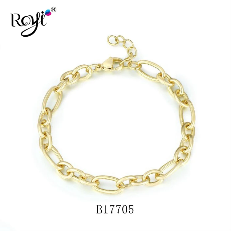Wholesale High Polished 14K 18K Gold Plated Stainless Steel Link Chain Hip Hop Bracelet