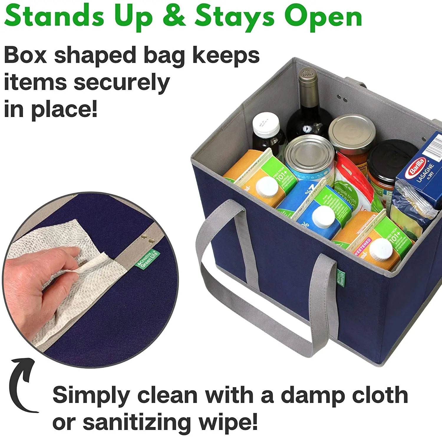 Durable Triple Layer Construction Grocery Tote Bag Shopping Container Picnic Basket with Reinforced Sturdy Long Handle