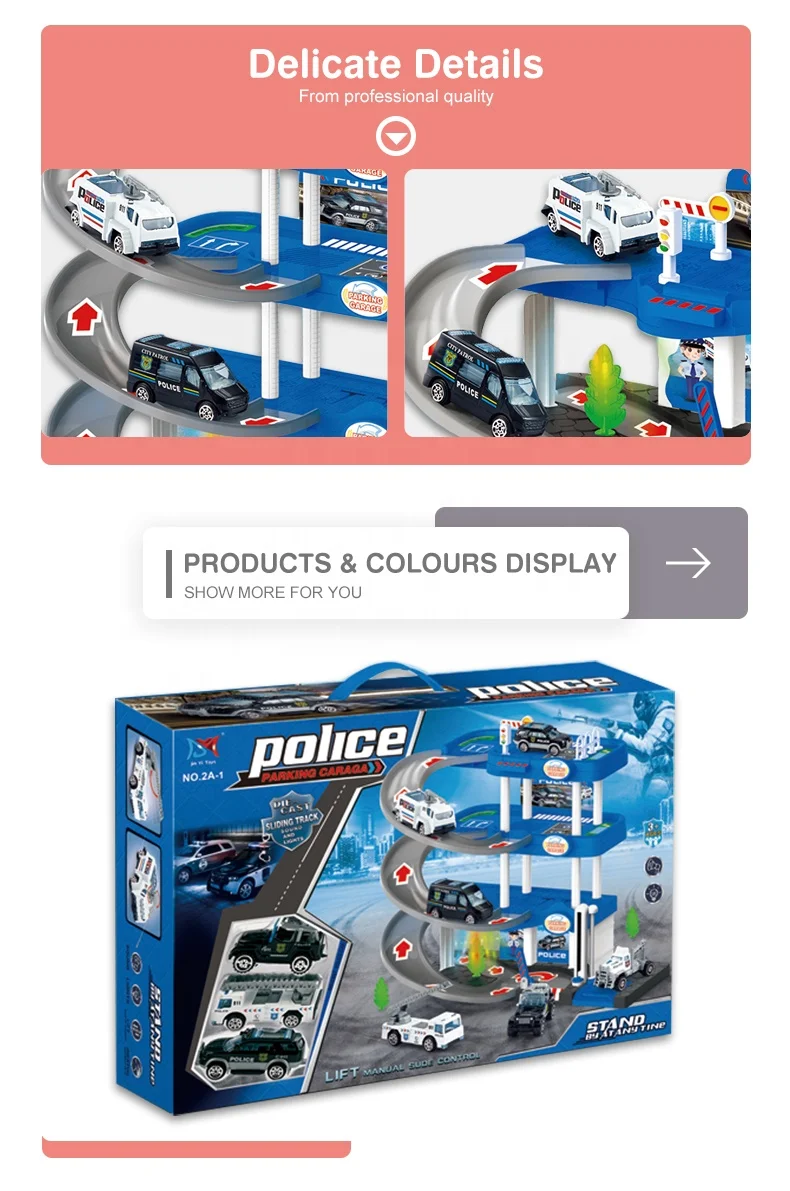Police fourth floor lot set toy car garage parking for kids