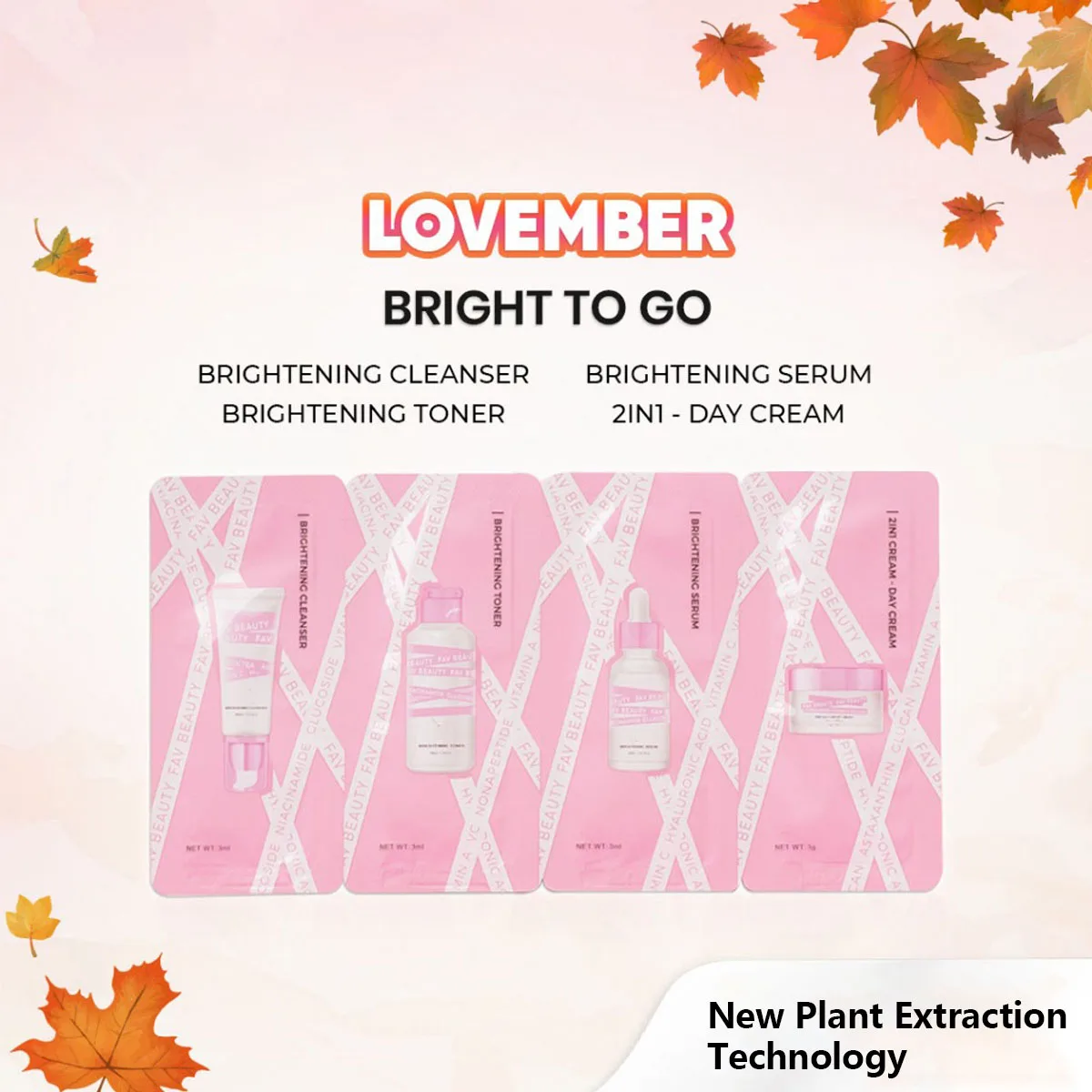 New arrival Commercial centella asiatica extract brightening skin care set Travel suit set of 4 pieces