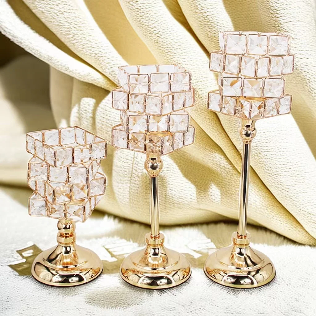 Tabletop Candlelight Dinner Ornaments Metallic Centerpiece European Candle Stand Decorative Candle Holder Candlestick Holder