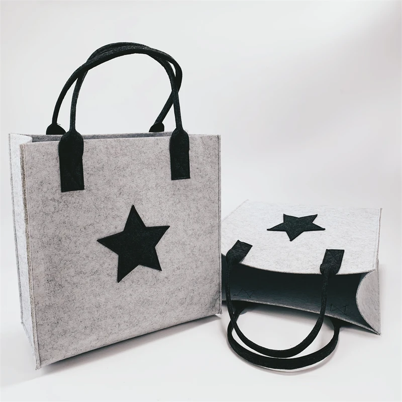 
Custom felt bag shopping gift bag can print LOGO pentagram contrast color leisure felt tote bag big pocket 