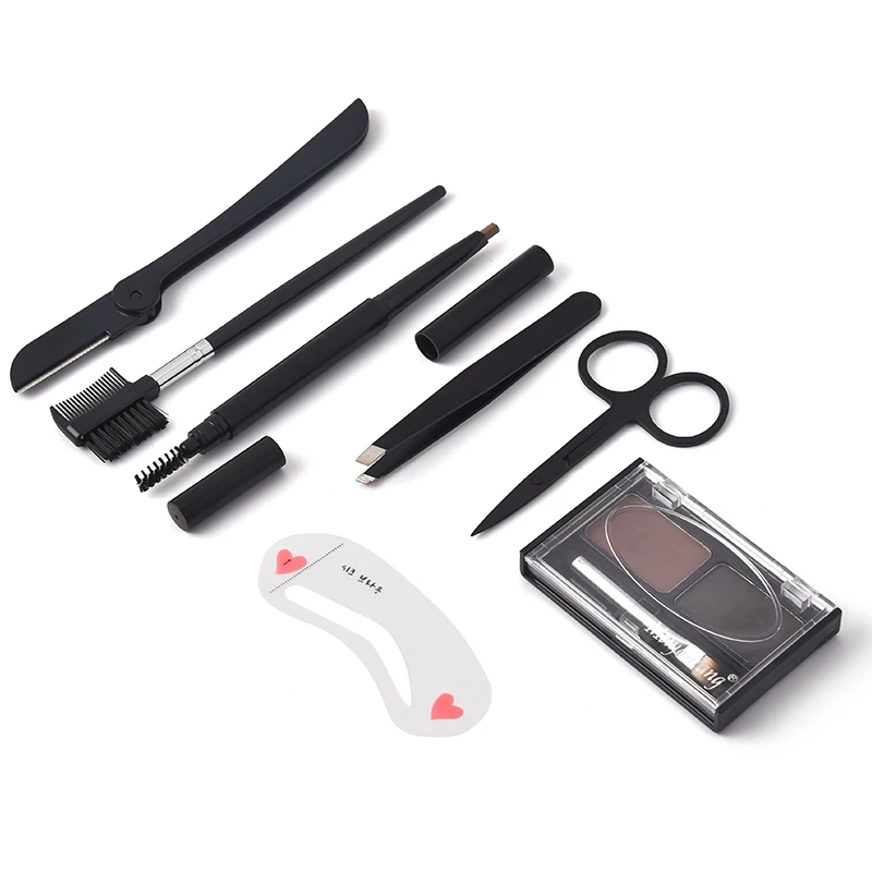 7pcs Stock Mini Black Foldable Stainless Steel Eyebrow Tool Set Double Eyebrow Pencil Makeup Scissors Beauty Care Knife Scissors