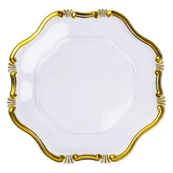 13 inch elegant wholesale acrylic plastic clear silver charger plates wedding decoration gold rim cheap plate chargers wholesale