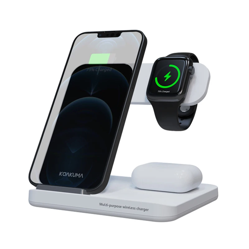 15W Qi Mobile Phone Fast Charging Docking Station 3 in 1 Wireless Charger Stand for Iphone Iwatch Airpods Pro