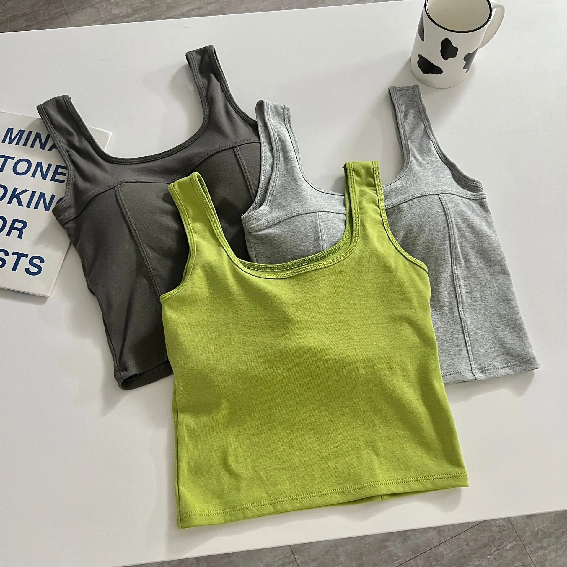 summer bright color casual basic padded vest daily outfit street dance workout camisole slim cozy femme tank crop top