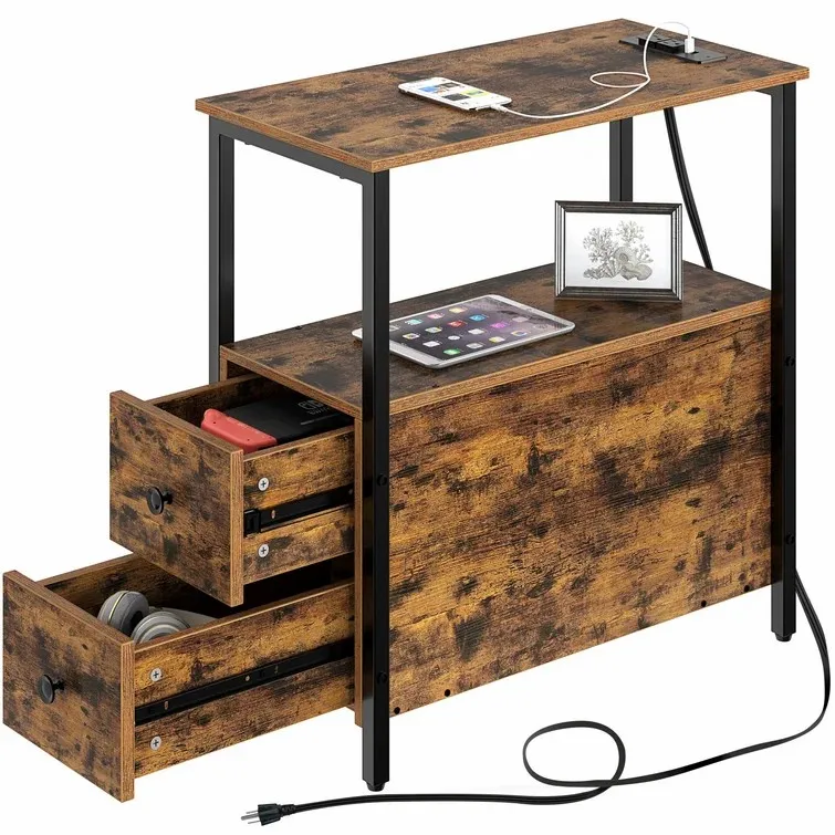 Luxury Dinning Tea Table Decoration Small End Side Table Wood Modern Metal Home Coffee Corner Table With Outlet And Usb Port