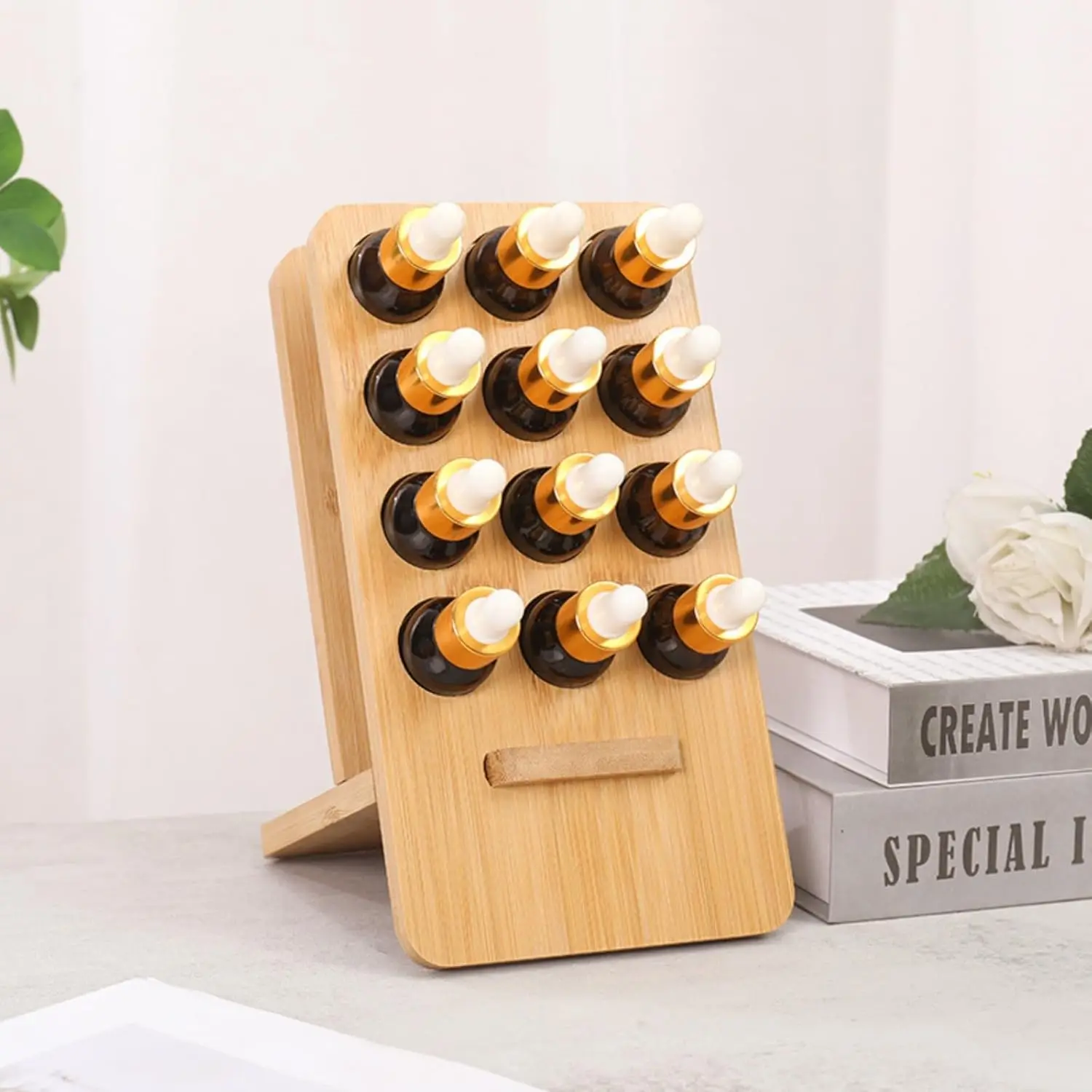 12 Grids Wooden Essential Oils Storage Racks Oil Organizer Bottles Bamboo Wood Display Stand Holder