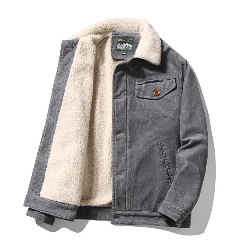 Winter Corduroy Coat for Men with Polar Fleece Lining and Collar Classic and Stylish Turn Down Collar Jacket