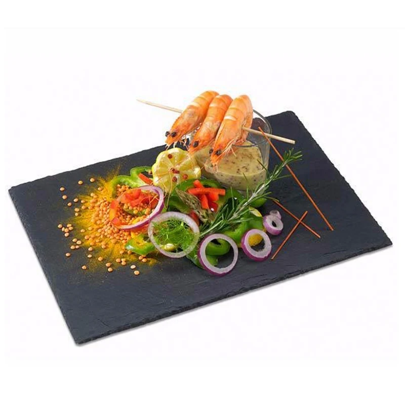 high quality rectangle black slate plate for food