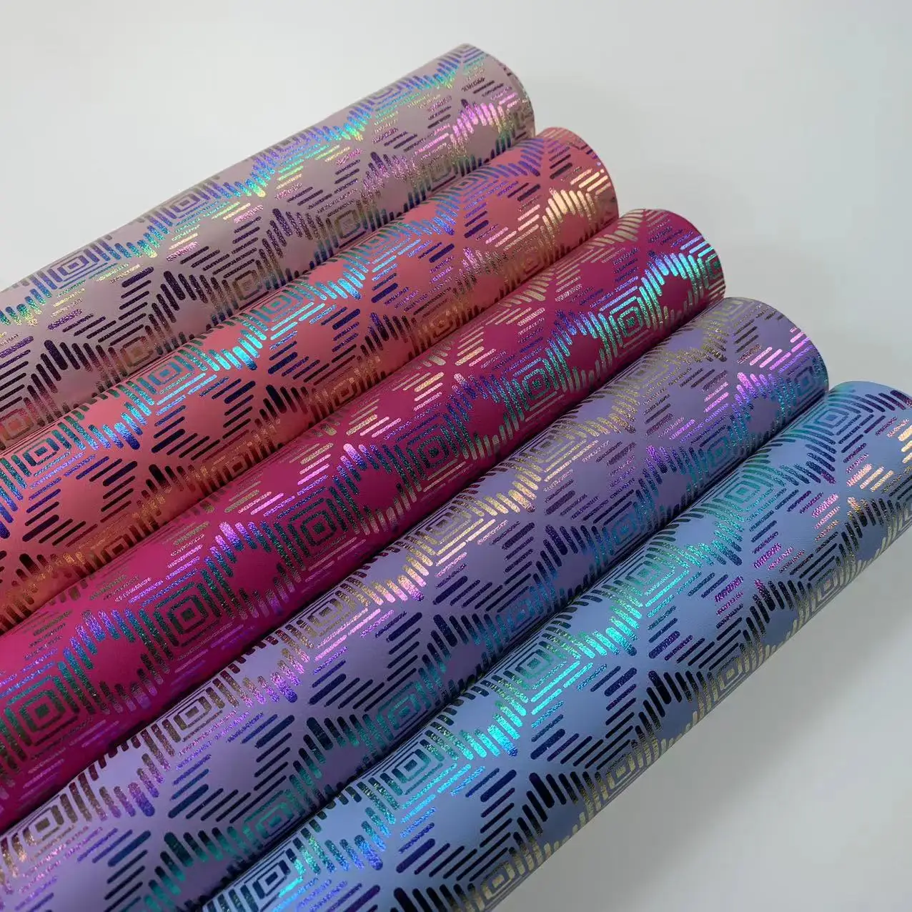 0.75mm Reflective Rainbow PU Synthetic Fabric Waterproof Abstract Geometric Figure Foiled Sofa Bag Furniture Garment Decorative
