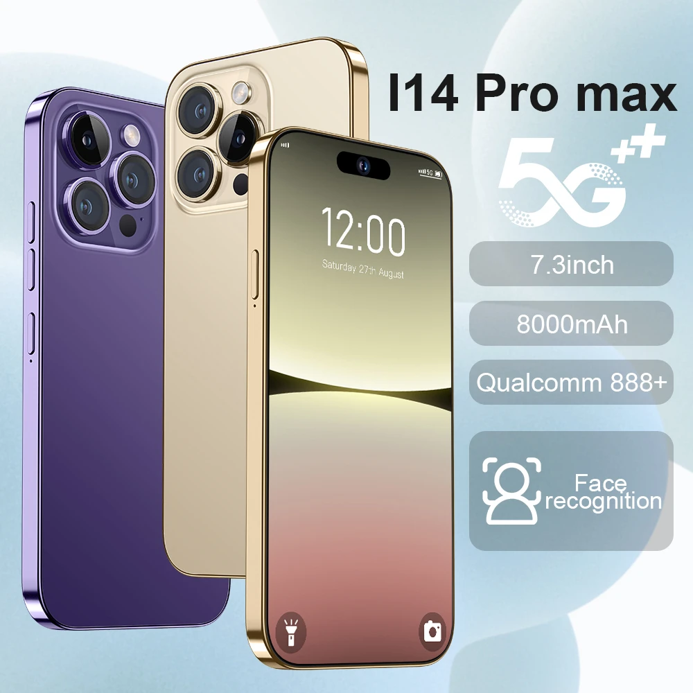 High quality mobile phone i14 Pro Max 4G/5G Hot Android phone 7.3inch 16gb+1t Dual SIM gaming smartphone