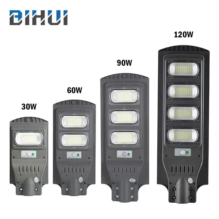 BIHUI Adjustable Waterproof Ip65 30w 60w 90w 120w Outdoor Integrated All In One solar Led Road Lighting
