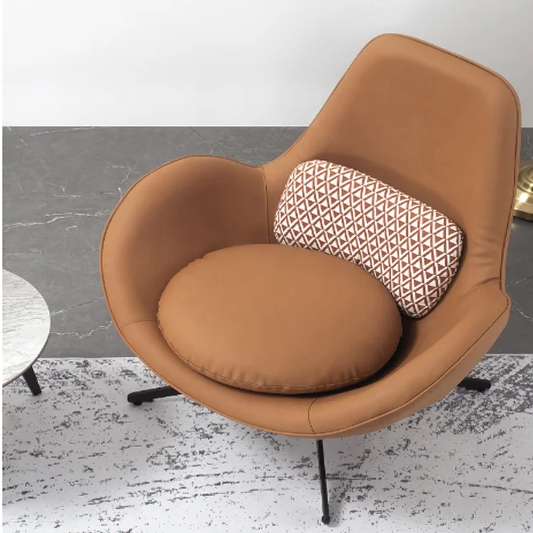 Northern Europe living room furniture swivel leather egg shell chair with cushion